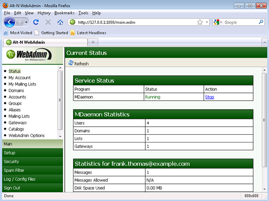 Web Admin Main Screen