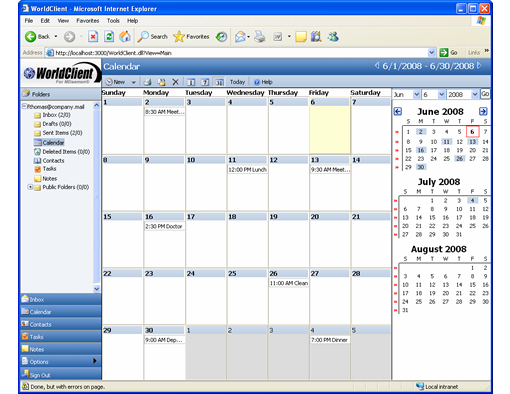MDaemon's WorldClient: Calendar screen shot